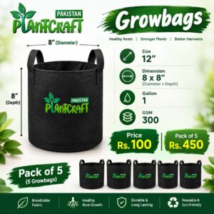 PlantCraft Fabric Grow Bags with Handles – 300 GSM